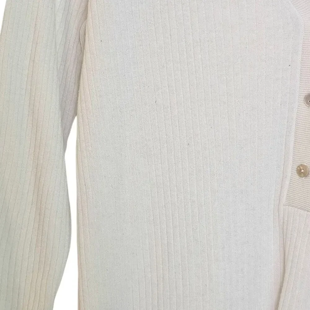 Tuckernuck Cream White Ribbed Henley 3/4 Sleeve Knit Sweater